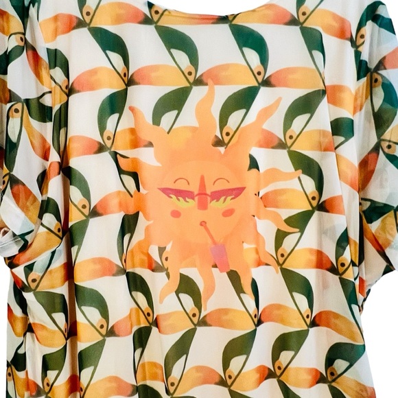 Farm Rio Plus Size Toucan Print Mesh Overlay Midi Dress Size 3X - Picture 5 of 7